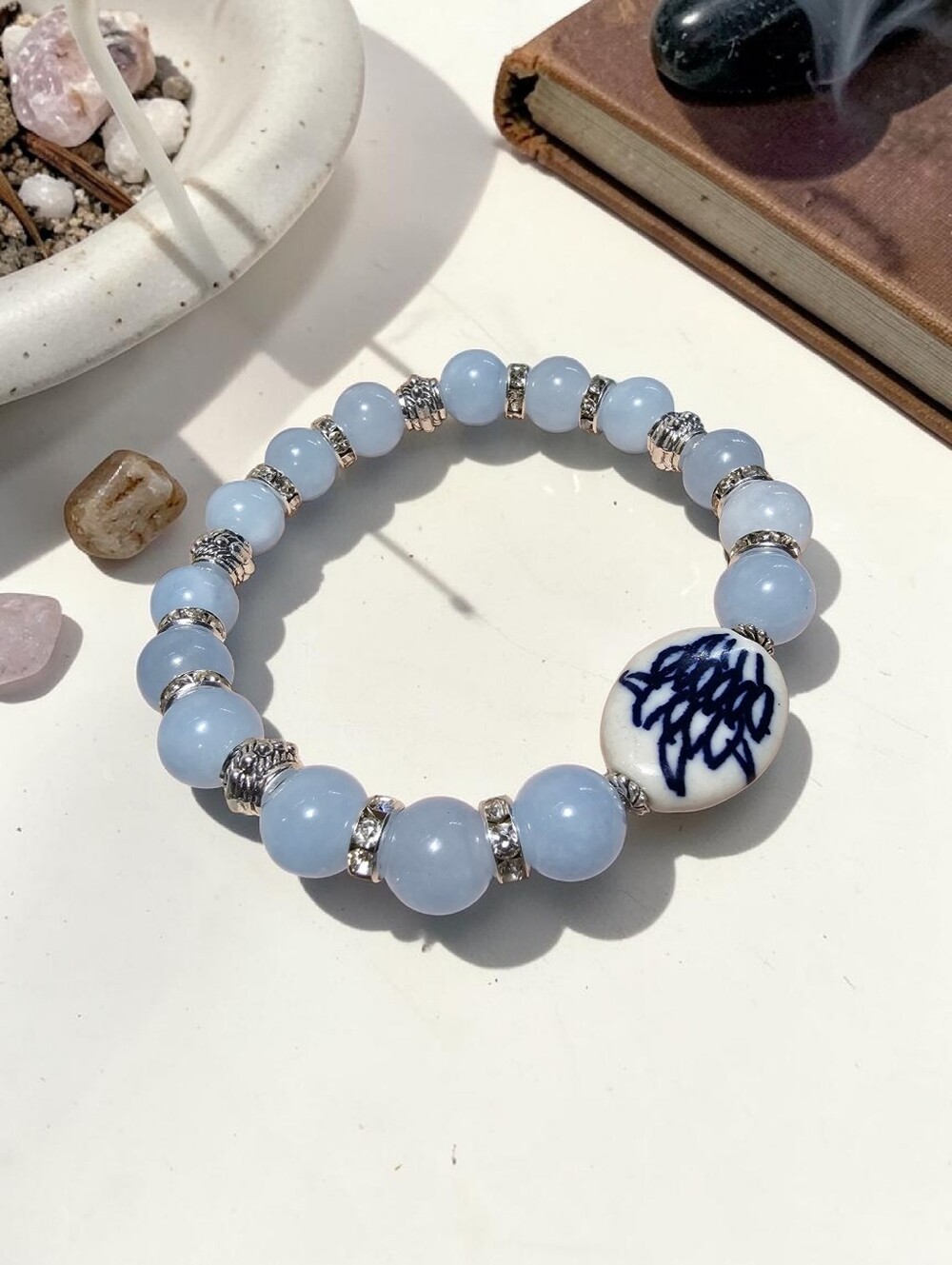 Porcelin Natural Blue Stone Beaded Bracelet